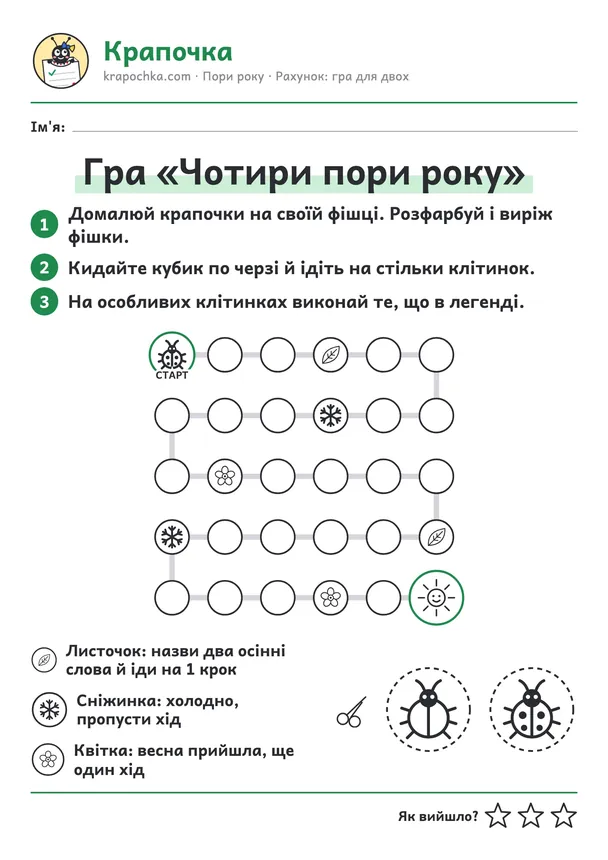 Аркуш «Гра «Чотири пори року»» для дітей 5–6 років