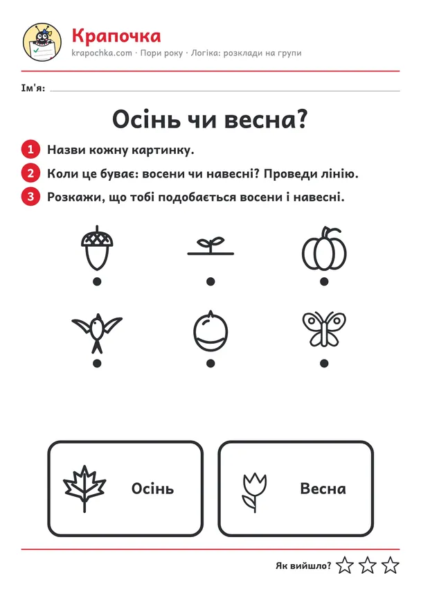 Аркуш «Осінь чи весна?» для дітей 4–5 років