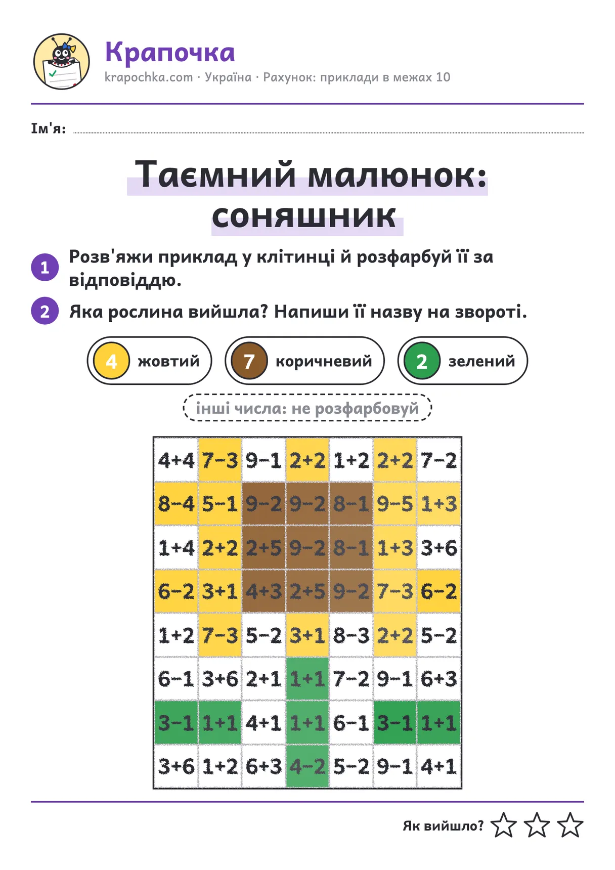 Відповідь до аркуша «Таємний малюнок: соняшник»
